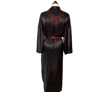 Rose Passion Kimono Robe Womens One Size OSFM Vintage Belt Tie Pockets Black Red